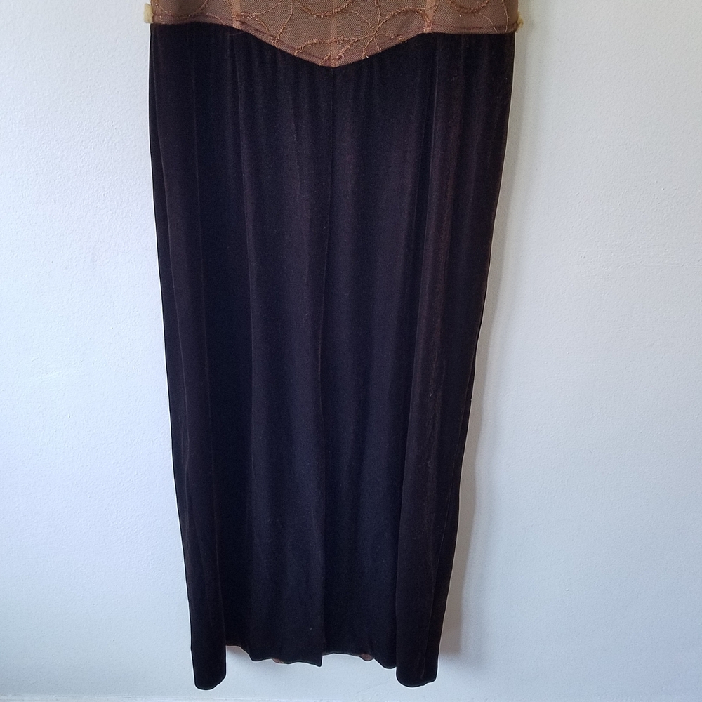Vtg Y2K Velvet Mesh Square Neck Grunge Whimsigoth Midi Brown Dress - Picture 10 of 16